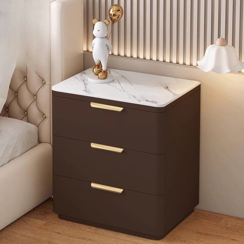 Modern 3 Drawers Nightstand with Slate Countertop and Gold Handles for Bedroom thumbnail 3