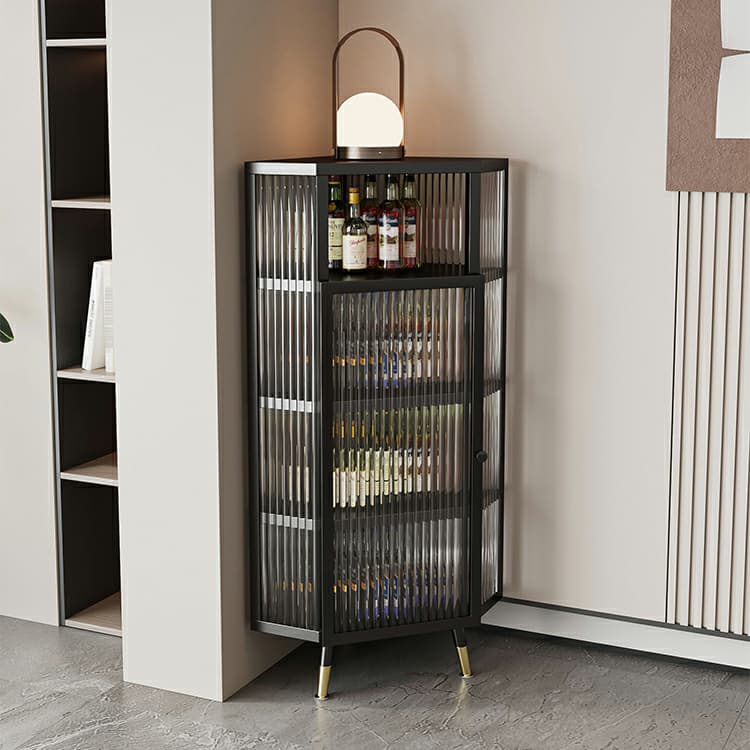 Gold Corner Accent Cabinet with Glass Doors and Metal Shelving thumbnail 5