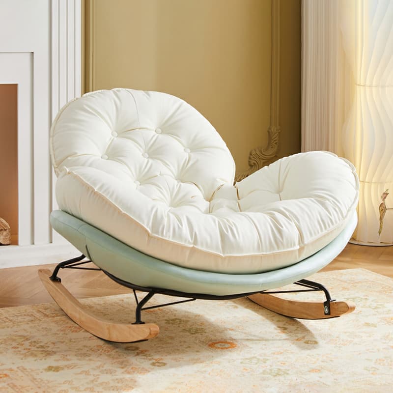 Minimalist Metal Upholstered Indoor Rocking Chair with Ottoman and Spindle Back , Recessed Arm and Natural Wood Finish thumbnail 18