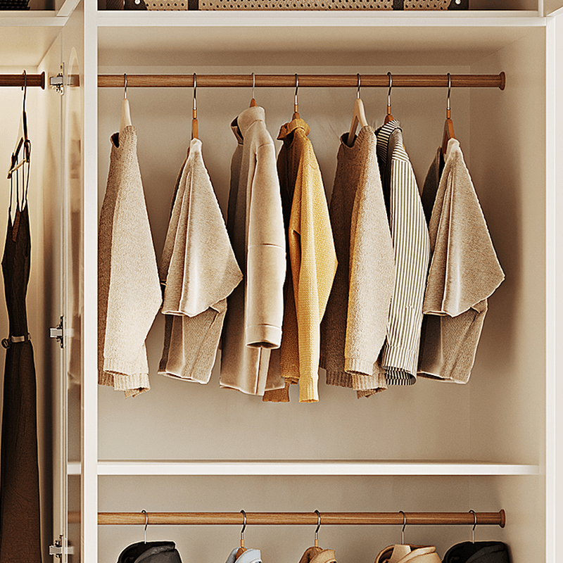 Chalk Composite Wood Cabinet Armoire with Soft Close Drawer, Specular Mirror, Soft Close Door, Interior Shelves, and Clothing Rod thumbnail 7