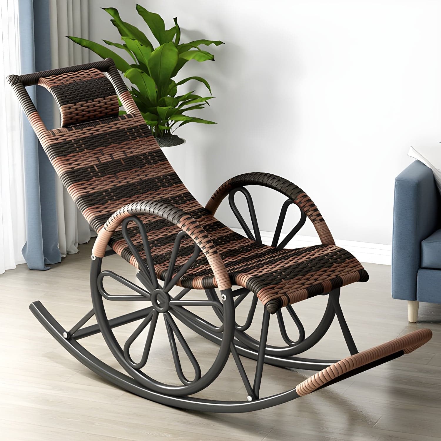 Modern Rattan Rocking Chair Woven Rope Rocker Chair for Drawing Room thumbnail 3
