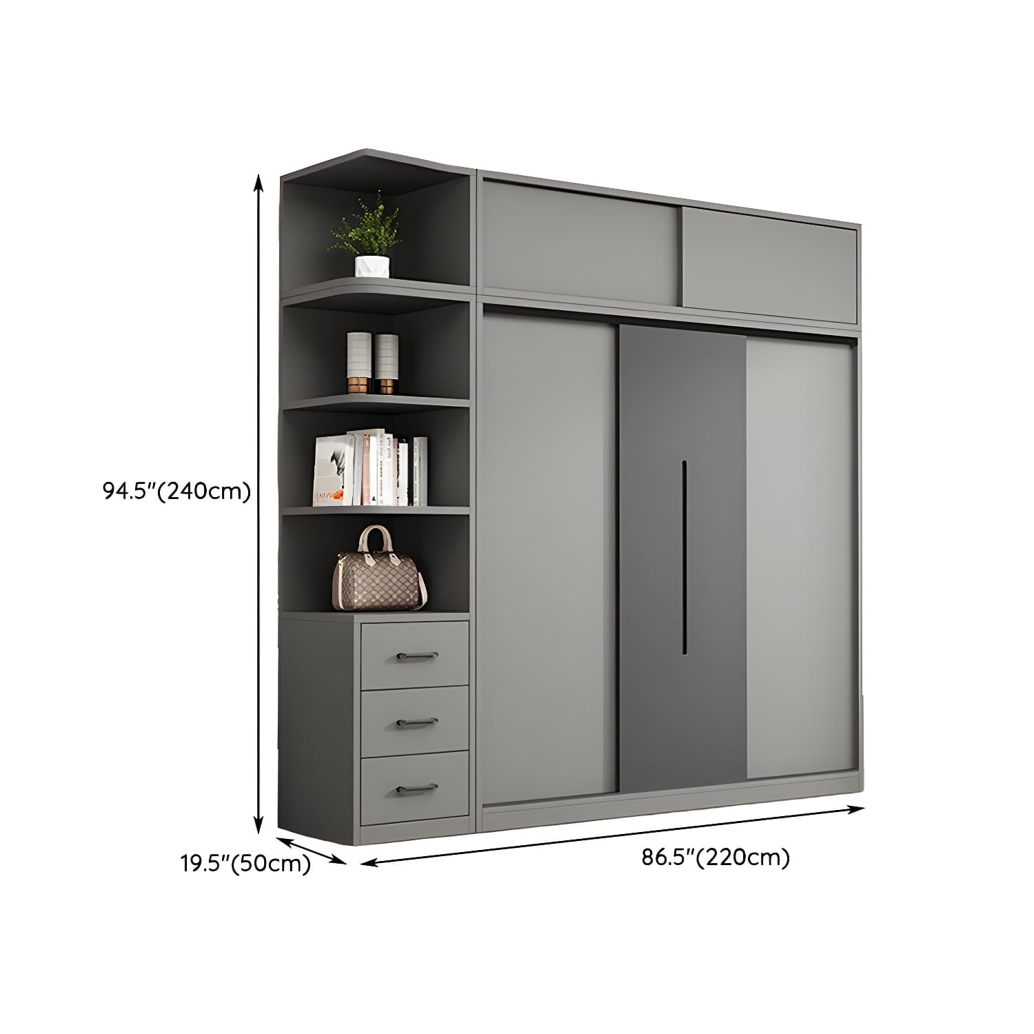 Contemporary Wood Grey Cloth Rod Included Wardrobe with Shelves thumbnail 31