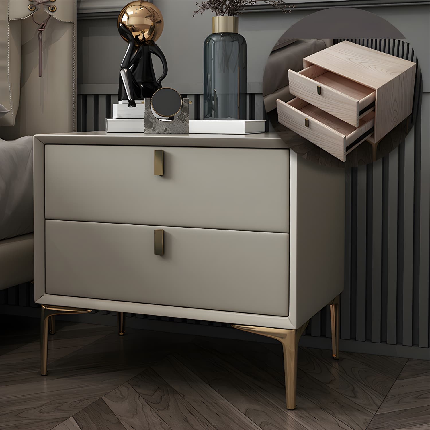 2 Drawer Solid Wood Modern Night Table Drawer Storage Bed Nightstand thumbnail 8