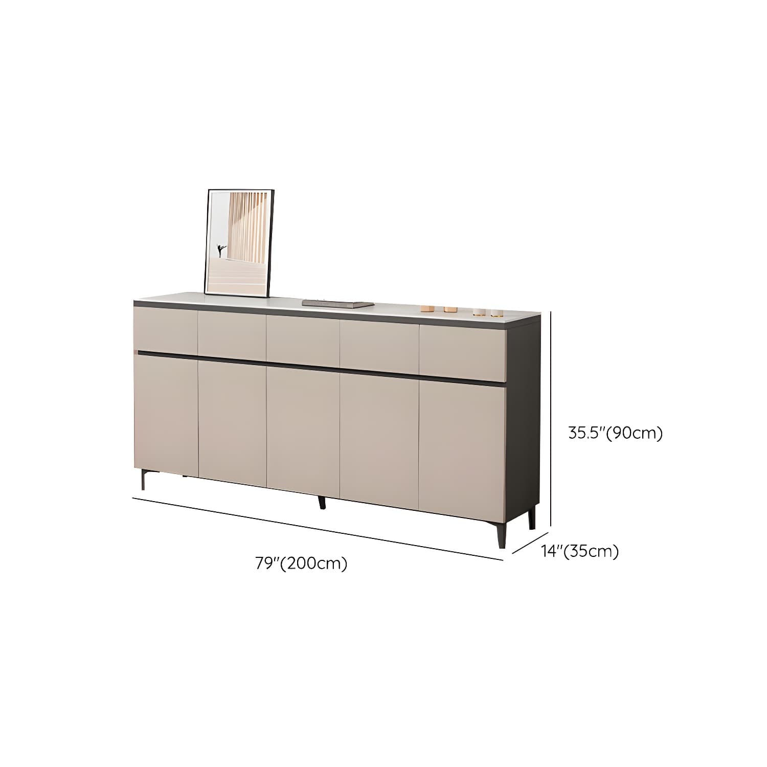 Wooden Modern Stone Countertop Buffet Sideboard with Drawers for Living Room thumbnail 19