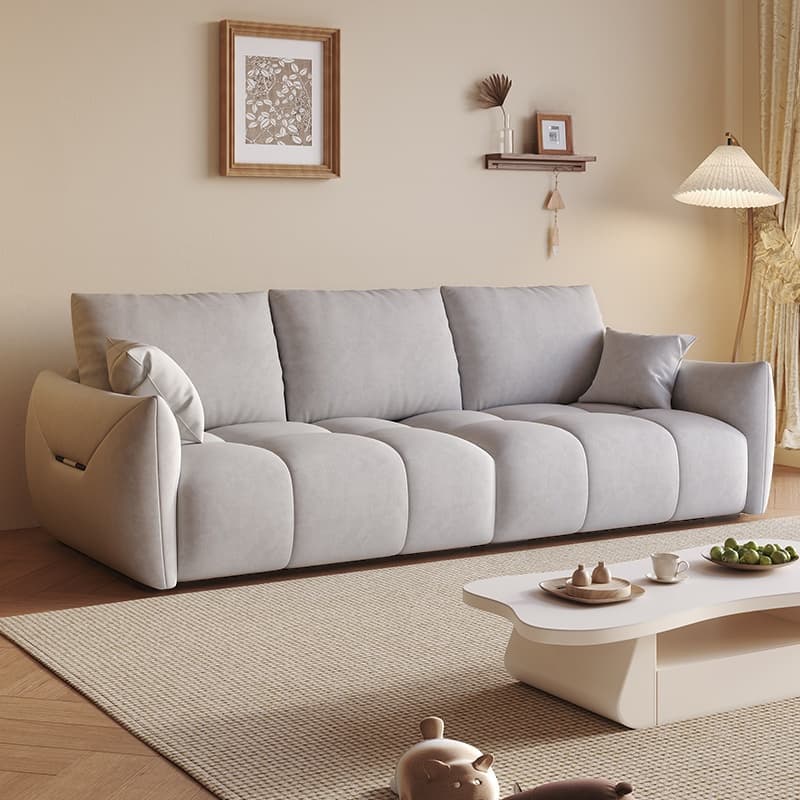 Modern Solid Color Scratch-defiant Standard Sofa in Light Gray/Emerald Green/Auburn, 3-seater with 2 Pillows thumbnail 10