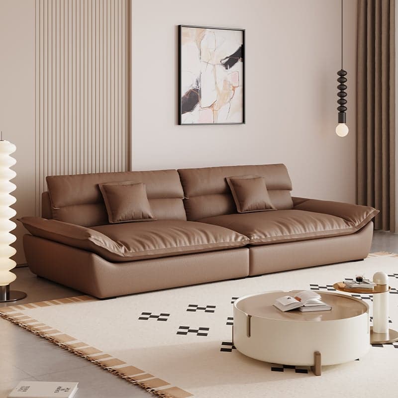 Modern Solid Color Scratch-defiant Standard Sofa in Light Gray/Taupe/Citrus Color, 3-seater with 2 Pillows thumbnail 3