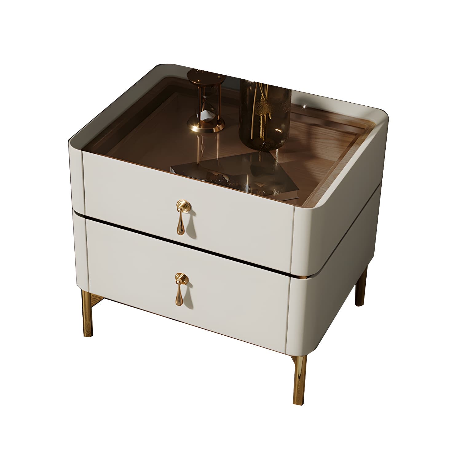 Glam 2-Drawer Nightstand Glass Top 19 Inch H Legs Included Night Table thumbnail 16