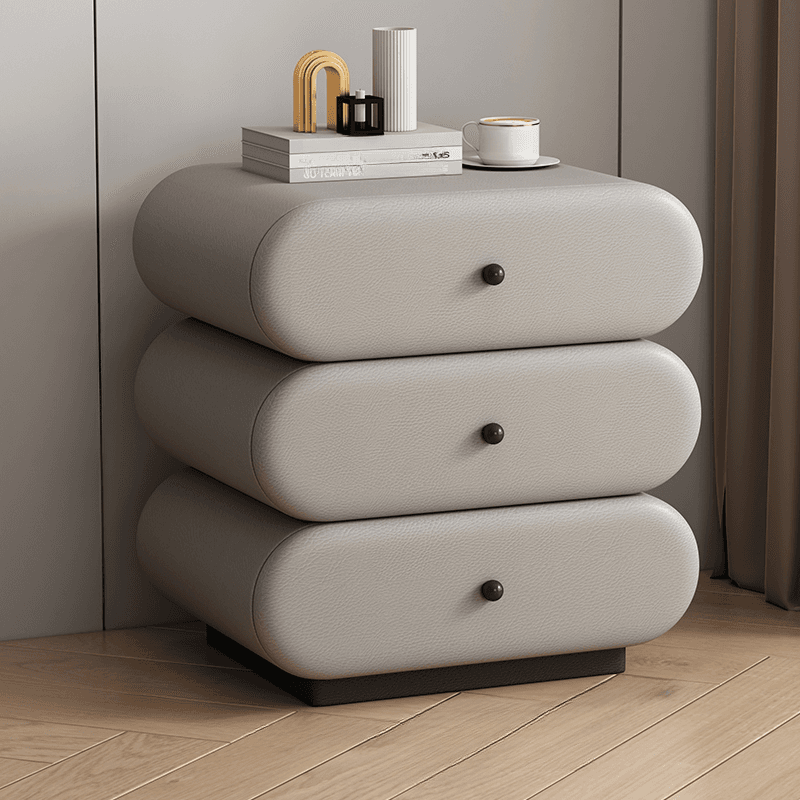 Old School 3-Tier Pleather Countertop Drawer Storage Nightstand thumbnail 3