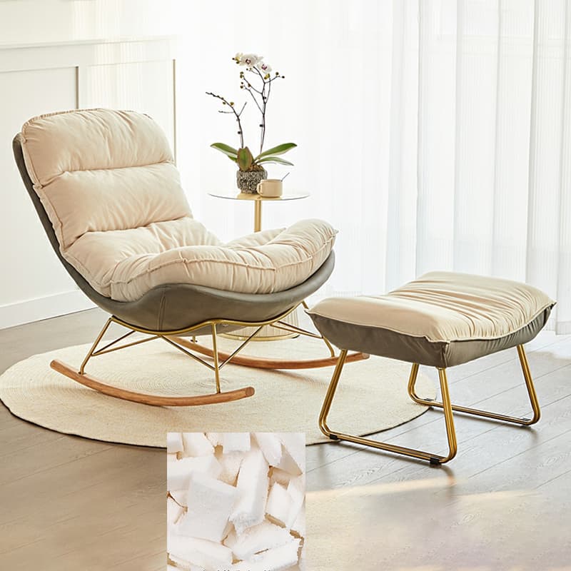 Trendy Faux Leather Upholstered Rocking Chair Couch with Footstool , Spindle Back and Resistant To Dirt thumbnail 13