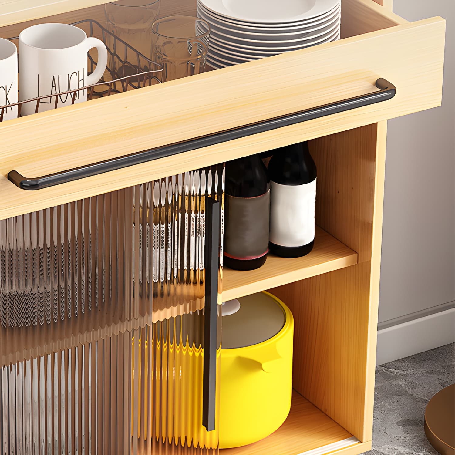Scandinavian Wood Sideboard Credenza with Acrylic Doors and Drawers - image 14
