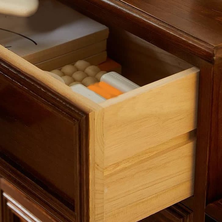 18 inch Rectangle Accent Cabinet with Drawers and Turned Legs, Solid Wood thumbnail 9