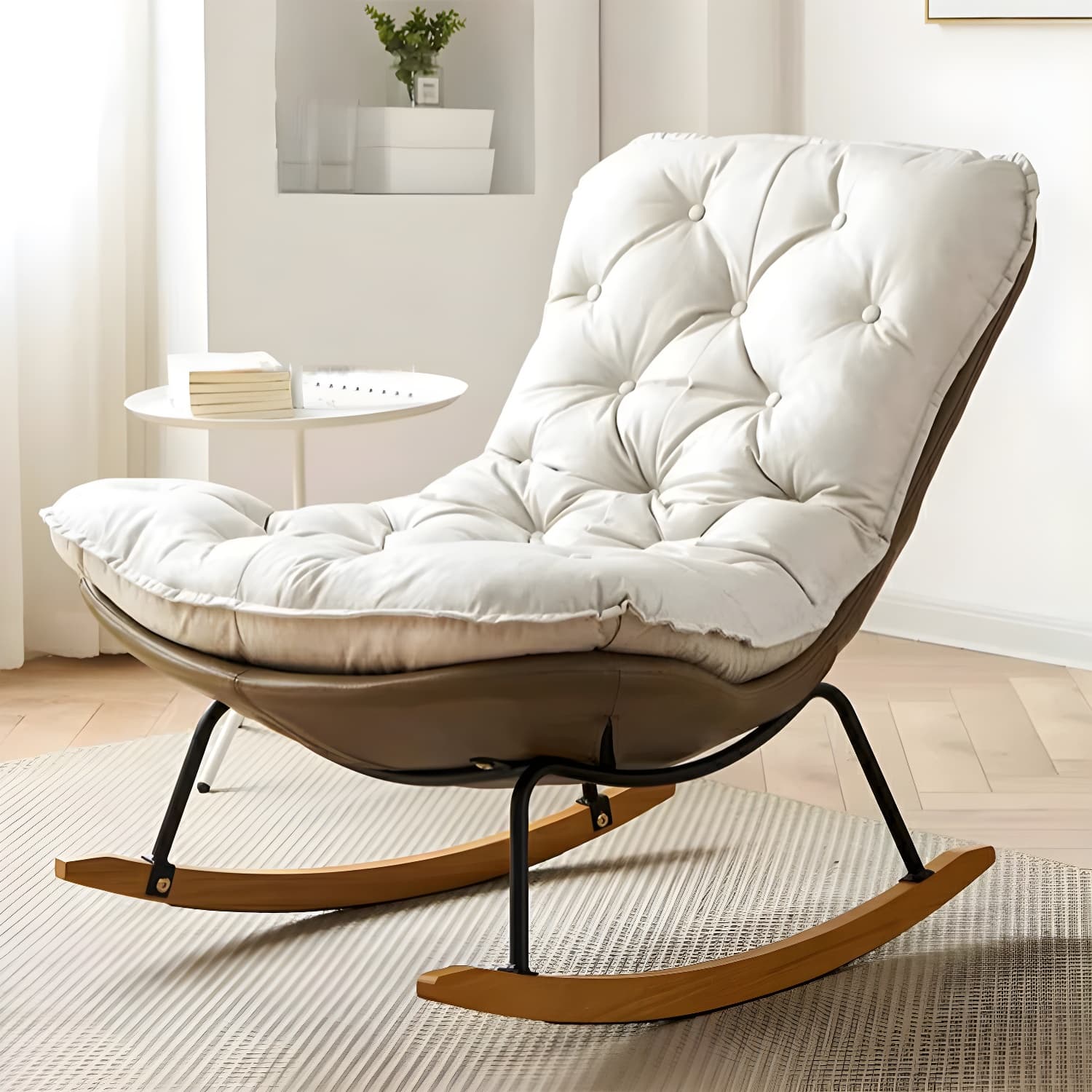 Stylish Modern Metal Rocking Chair with Tufted Upholstery and Stain-Resistant, Removable Cushions thumbnail 11