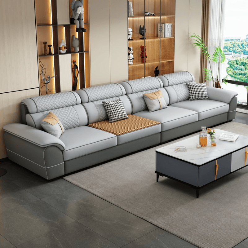 Modern Simple Style Straight/L-Shape Horizontal/Reversible Sofa Couch/Sofa Chaise in Grey with Water-resistant and Pillow Top Arm, 2-piece/3 Pc thumbnail 4