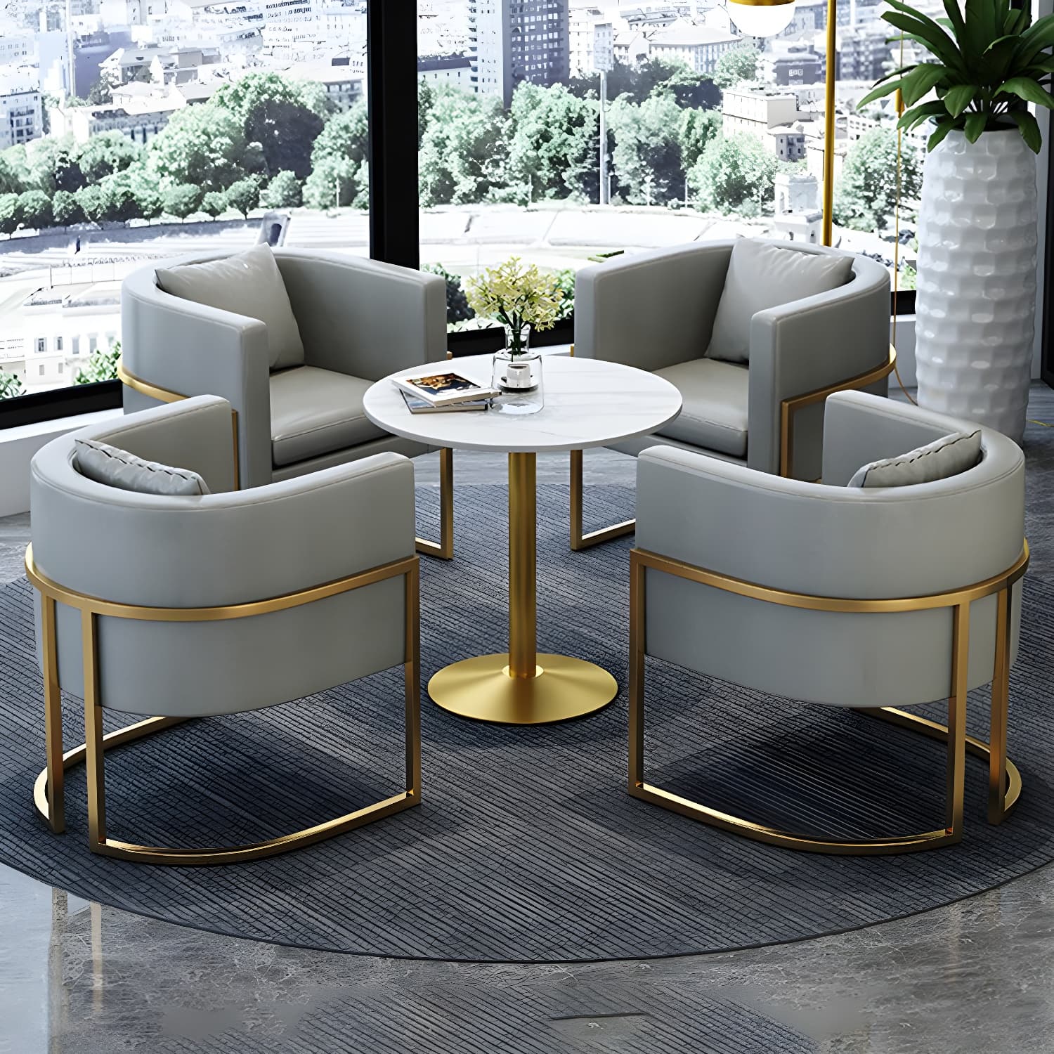 Parsons Arm Chair Leather Indoor Dining Chair with Gold Frame thumbnail 9