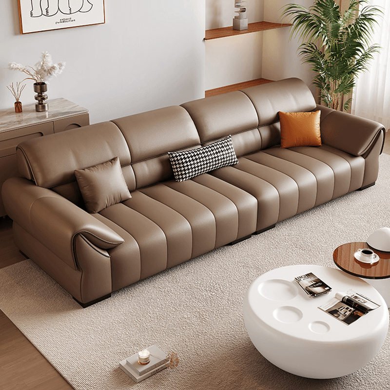 Elegant Light Brown Leather Standard Sofa/Single Sofa/Loveseat with Armrest and 3 Pillows thumbnail 2