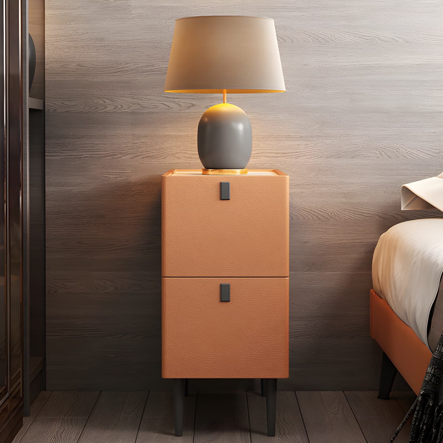 Modern Style Leather Polychromatic Choice of Black Cabinet Leg Nightstand thumbnail 13