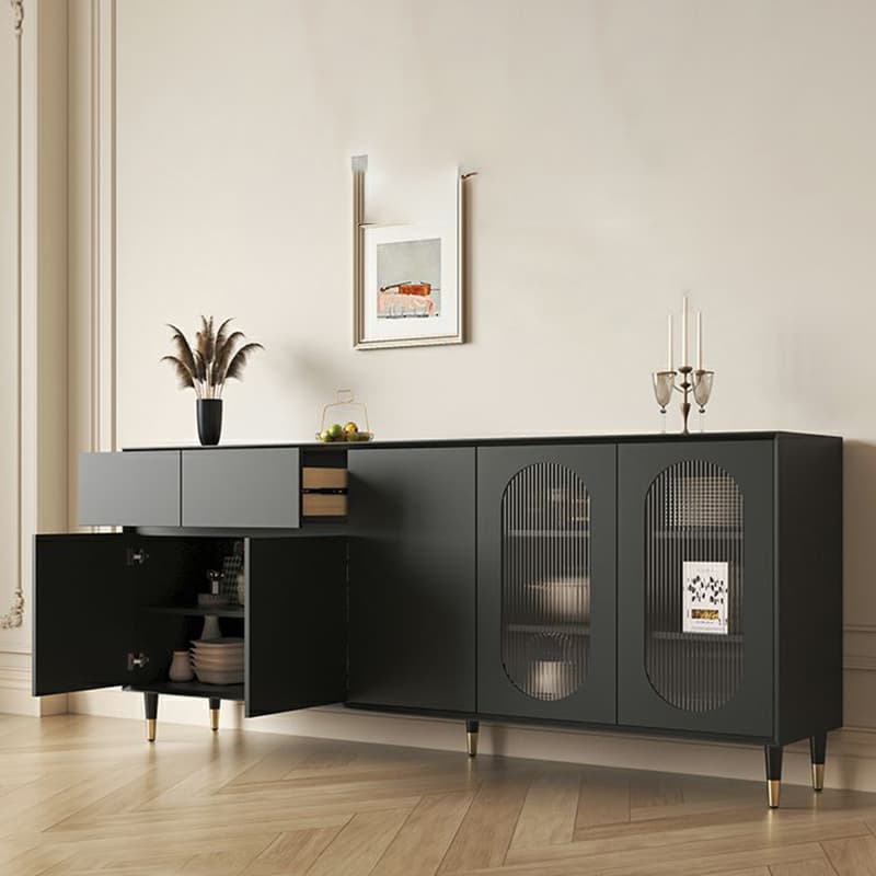 Wood Glam Sideboard Credenza with Glass Doors and Drawers, 40cm Overall Width, 85cm Overall Height thumbnail 9