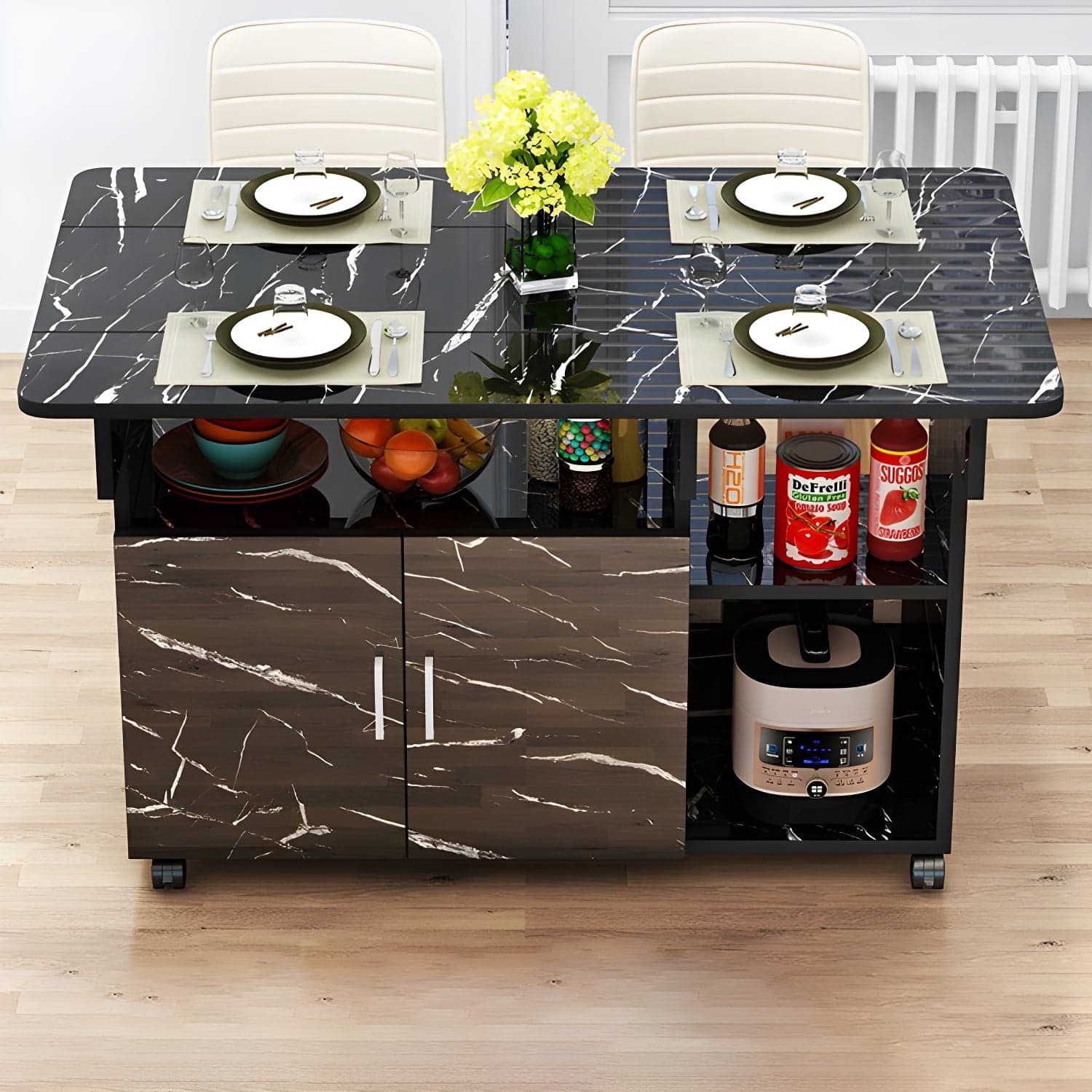 Manufactured Wood Contemporary Table Rectangular Wood Top Table with Drop Leaf thumbnail 11