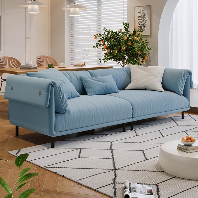 Drawing Room Standard Sofa in Genuine Leather/Flannel with White/Cerulean/Tan Upholstery, Armrest, and 3 Pillows thumbnail 2