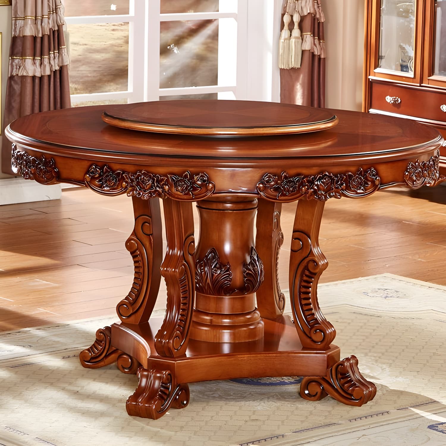Rubberwood Base Victorian Round Table Pedestal Base Table for Dining Room thumbnail 12
