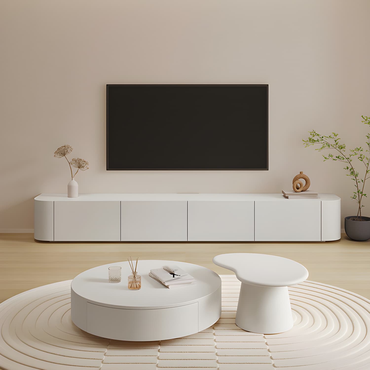 Modern Wood TV Stand Console White TV Media Stand with Drawers for Living Room thumbnail 4