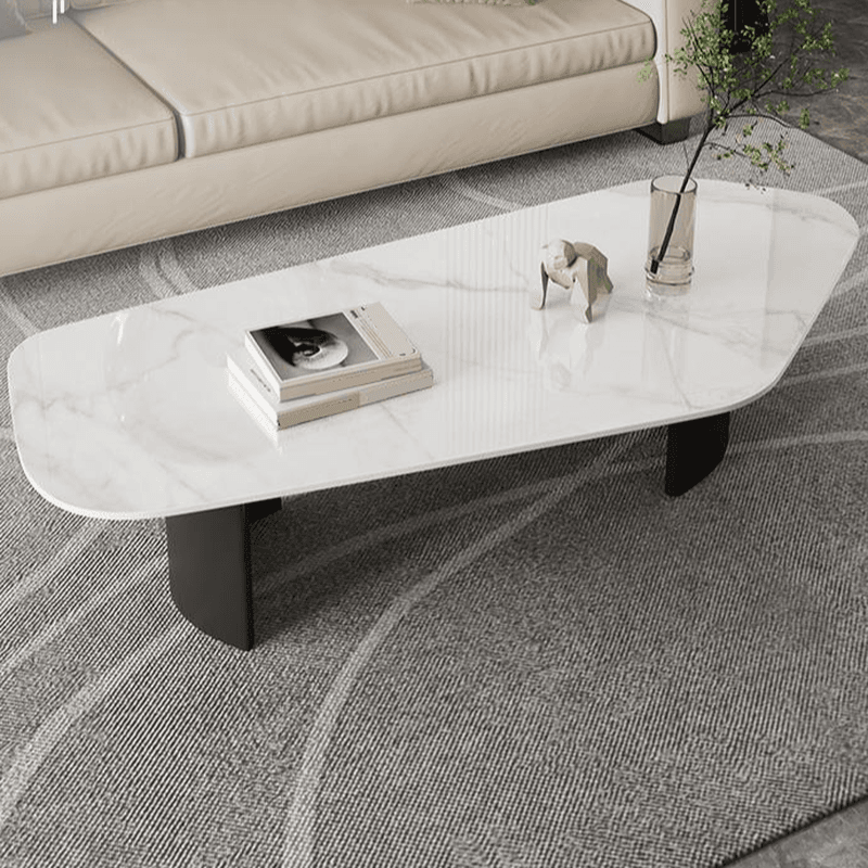 Modern Farmhouse Stone White Irregular Single Coffee Table with Twin Pedestal Base thumbnail 1