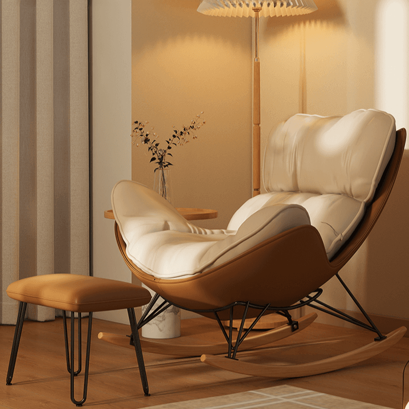 Simple Upholstered 2 Piece Set Porch Rocker with Scratch-tolerant Padded Ottoman - image 8