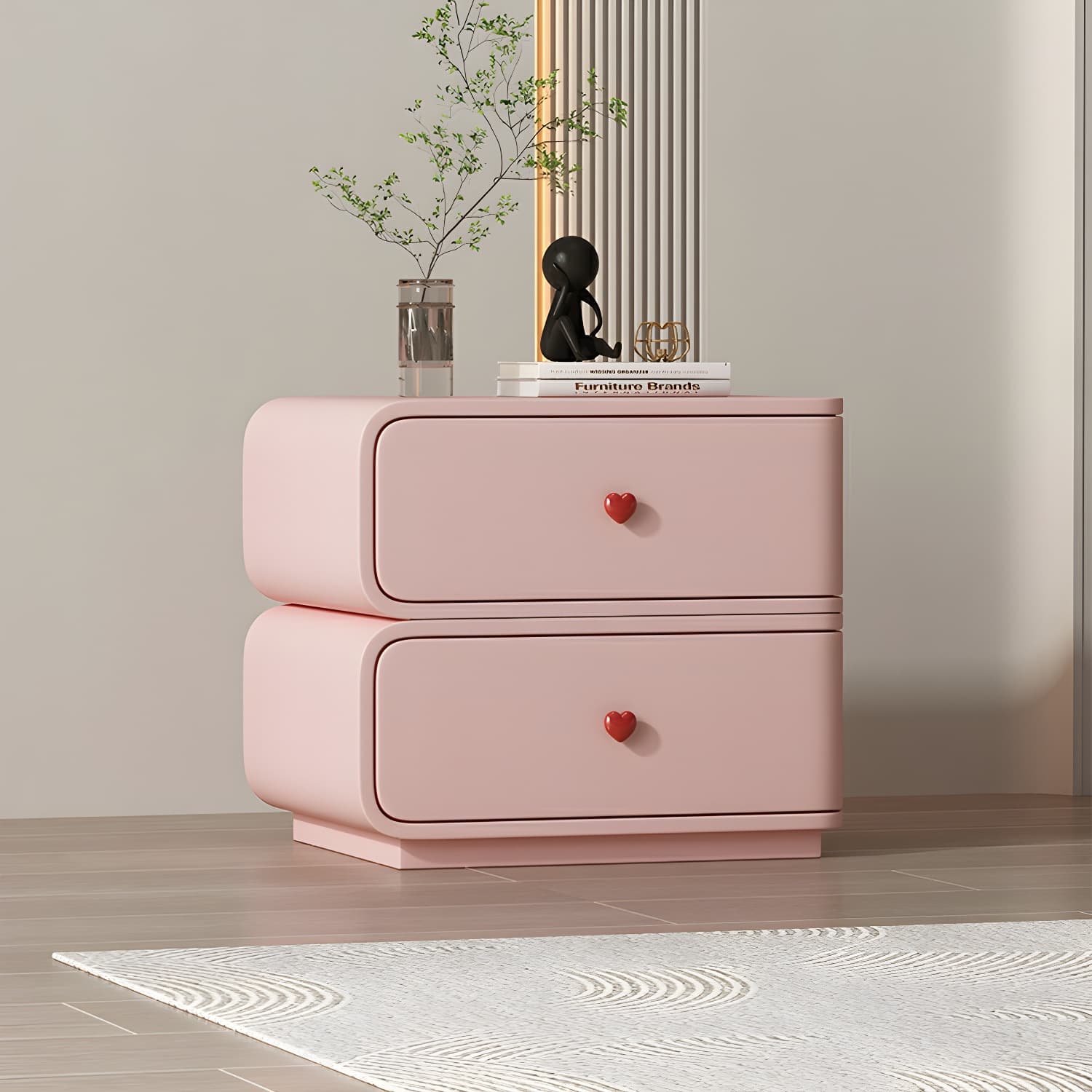 Contemporary Solid Wood Frame Nightstand with Microfiber Leather Silent Slide Two Drawers thumbnail 12