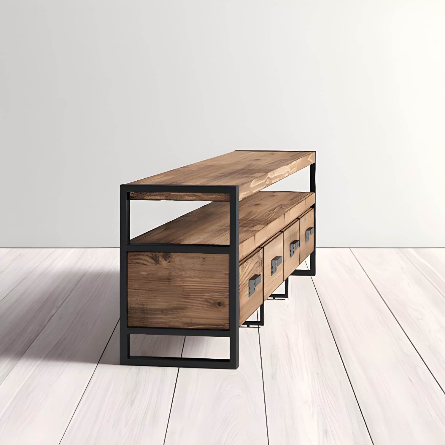 Industrial Wood TV Stand Console Open Storage TV Media Stand with Drawers for Living Room thumbnail 9