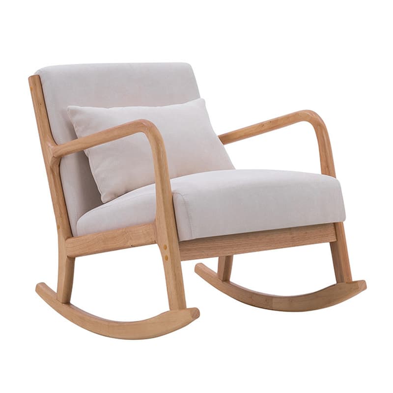 Indoor Use White Cotton Stationary Rocking Chair with Back & Arm thumbnail 6