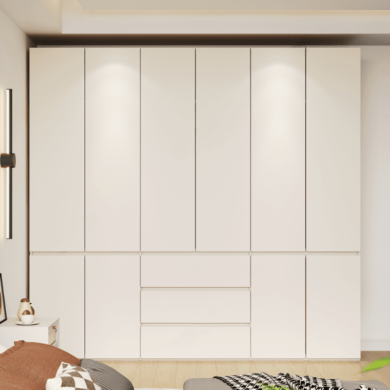Beige Manufactured Wood Independent Wardrobe Closet with Soft Close Drawer, Soft Close Door, Interior Shelves, and Articulated Mechanism thumbnail 1