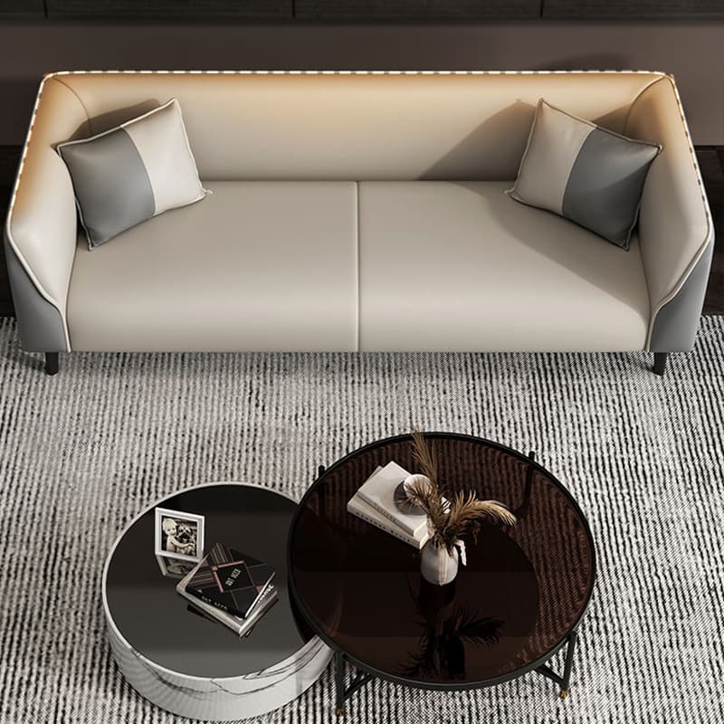 Contemporary Faux Leather Tuxedo Sofa with Water Resistant Design and Foam Seat Cushions thumbnail 18