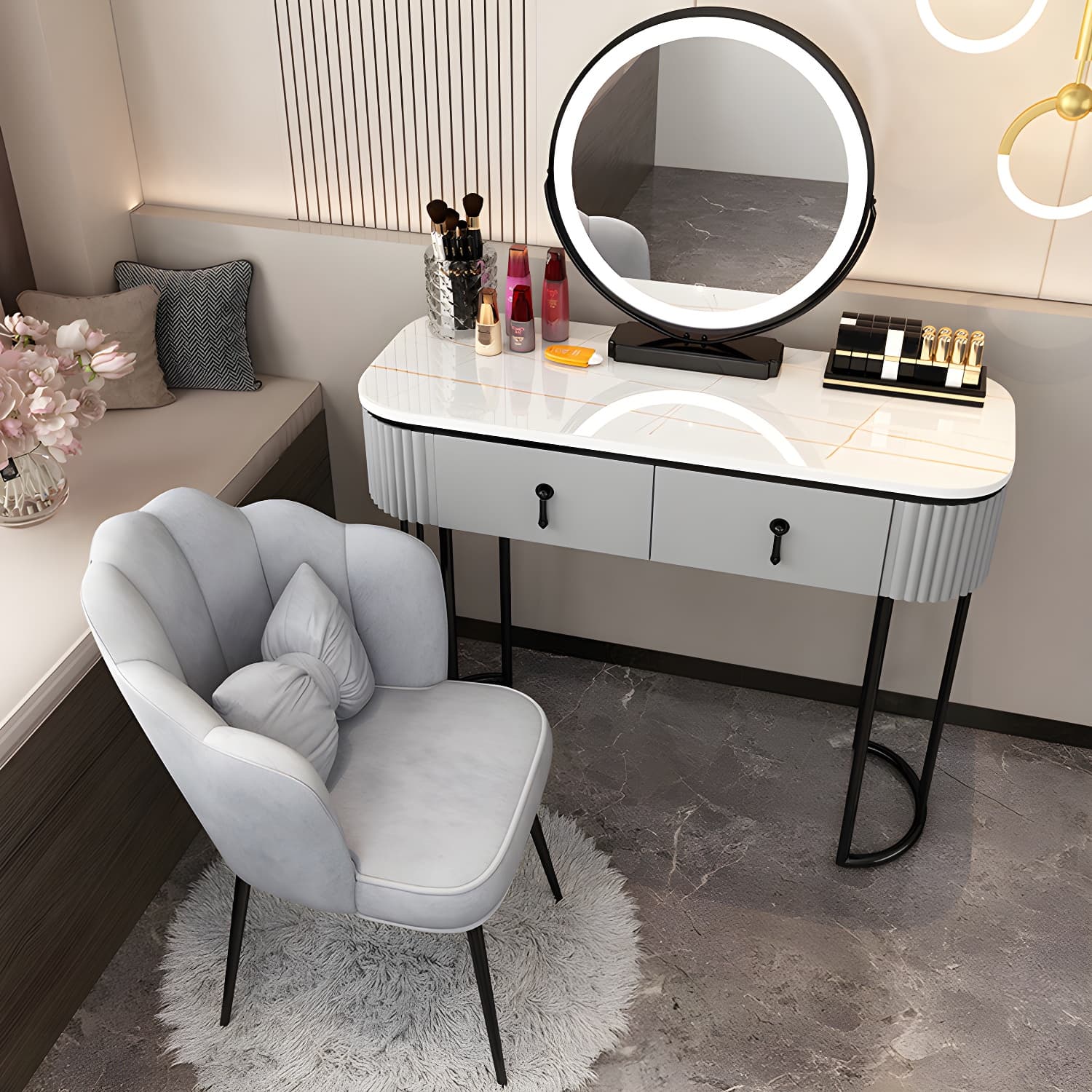 Removable Makeup Counter Lighted Mirror Vanity Dressing Table with Drawer thumbnail 8