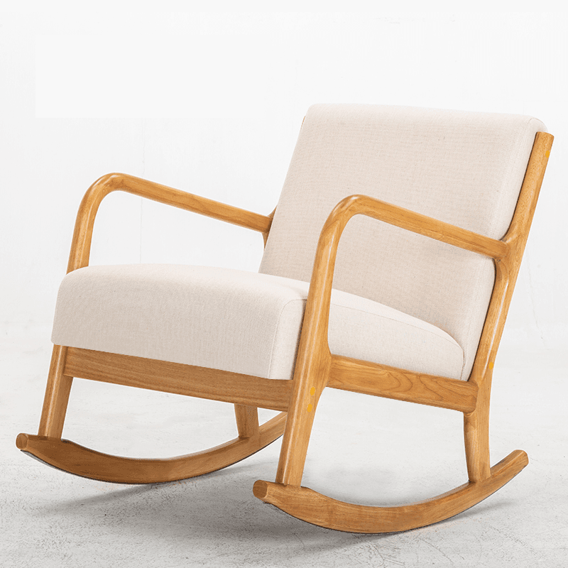 Modern Simple Style Wood Rocking Chair Couch with Cushioned Upholstery & Track Arm thumbnail 5