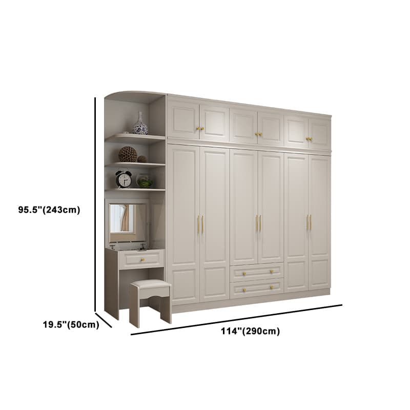 Art Deco Chalk Manufactured Wood Free Standing Interior Shelves Wardrobe with Soft Close Drawer and Hanging Rod thumbnail 40