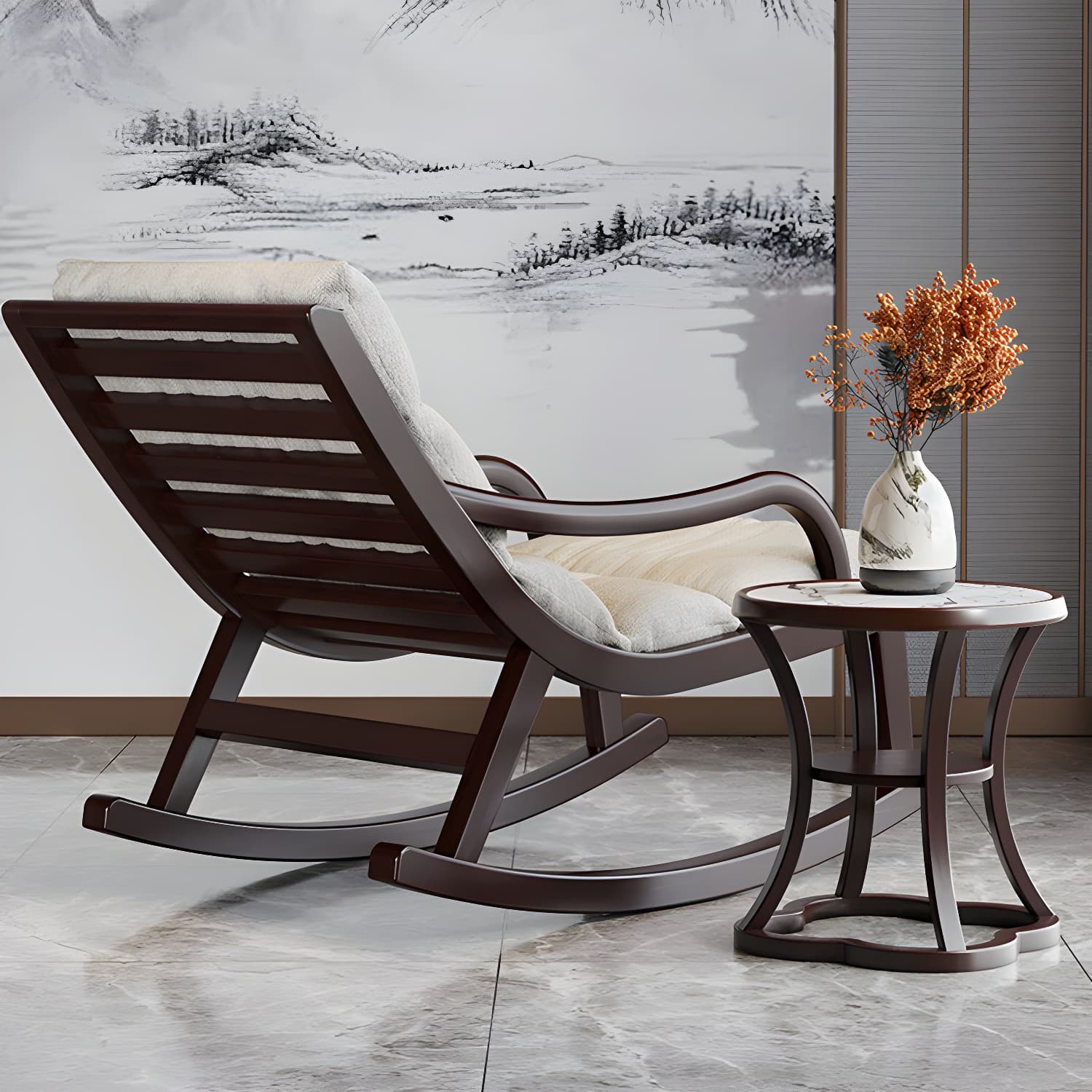 Reclining Solid Wood Living Room with Dark Legs Traditional Rocking Chair thumbnail 9