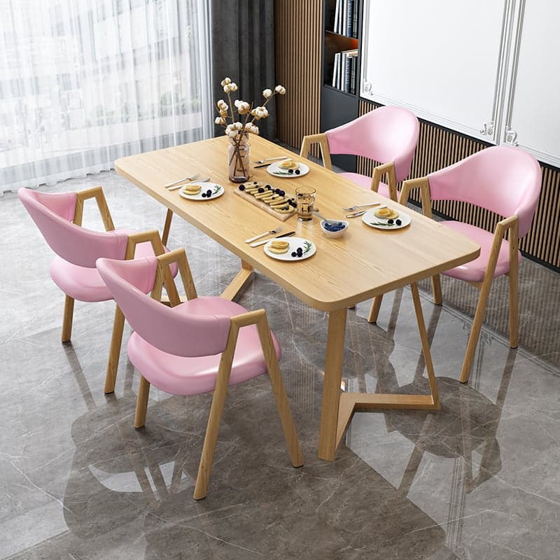 Dining Table Set with Sleighing Base and Fixed Table, Featuring Padded Chair with Back and Armrest, 5-piece Unfinished thumbnail 8