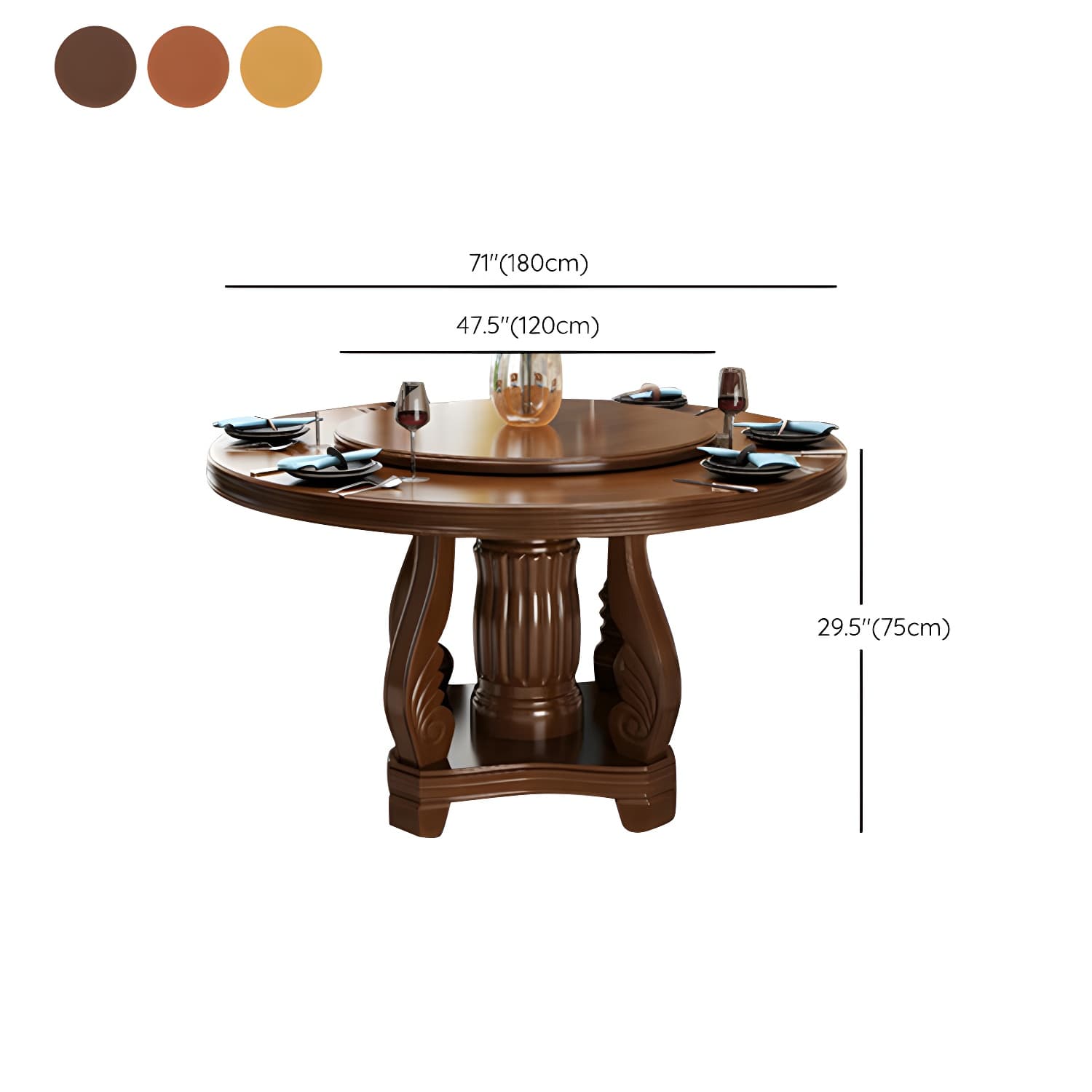 Contemporary Turntable Pedestal Dining Table Wood Dinner Table for Home thumbnail 13