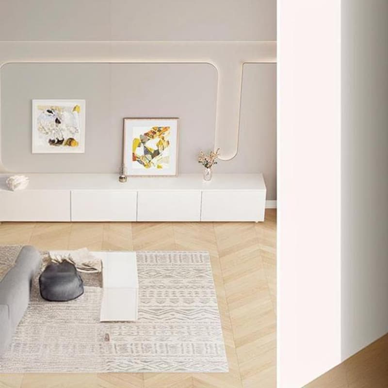 White Modern TV Stand with Low Height, Drawers, and Cable Management - Easy Full Assembly thumbnail 4