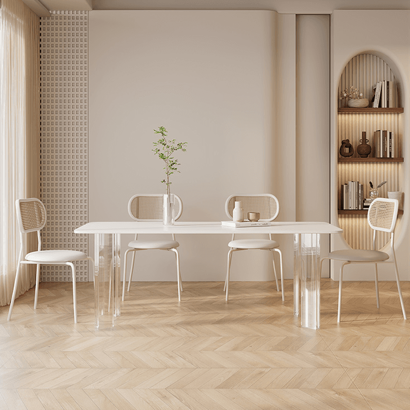 Minimalist Rectangular Slate Stone Dining Table Set with 4 Legs and Padded Chair Back thumbnail 5