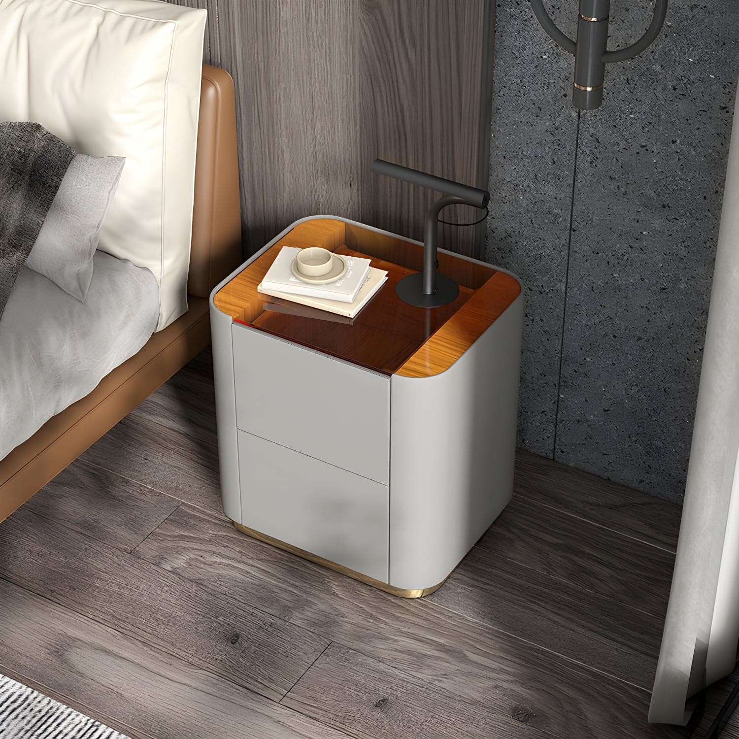 Wooden Nightstand with Tempered Glass 21.65" Tall 2 - Drawer Nightstand thumbnail 6