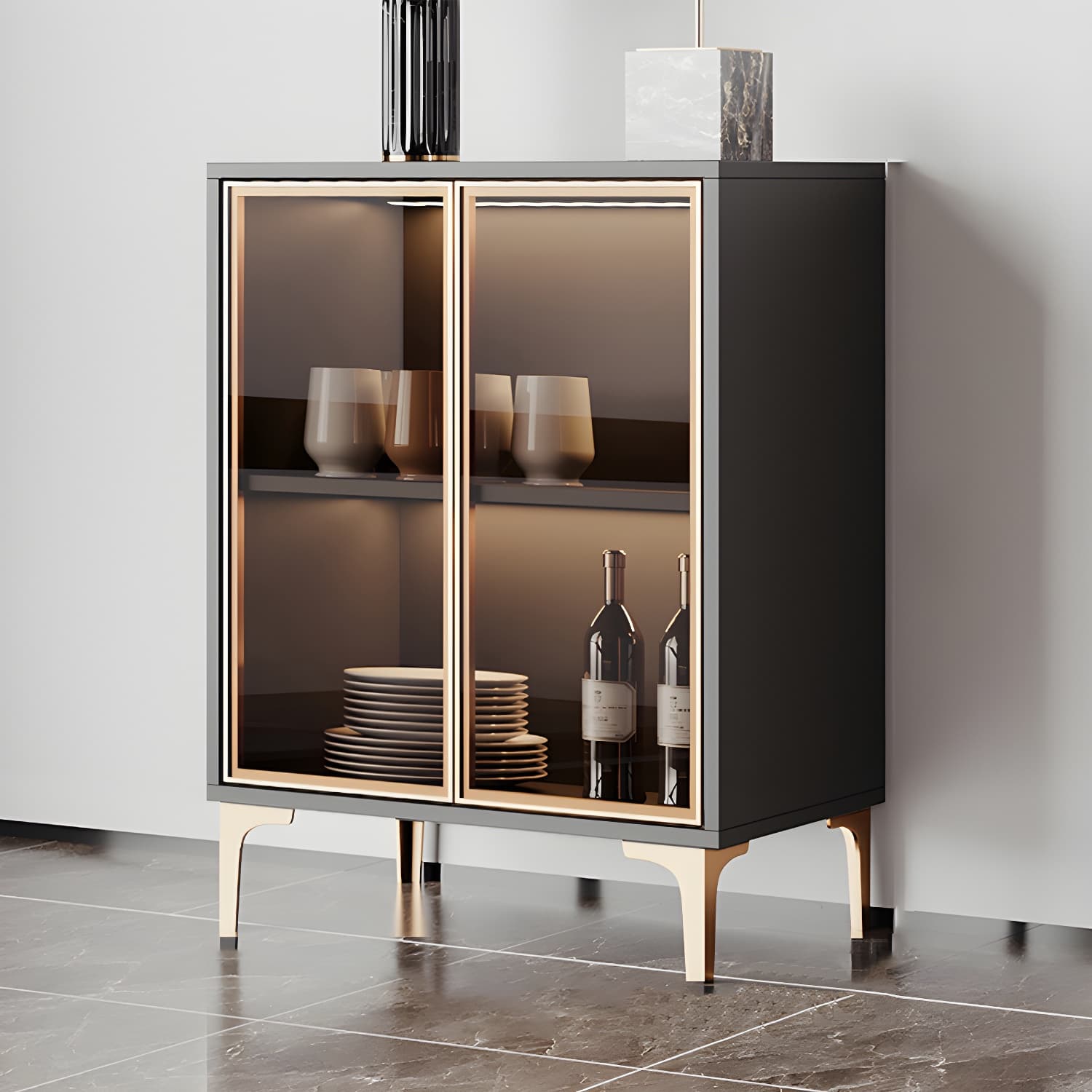 Contemporary Sideboard Cabinet for Dining Room with Glass Doors & Drawers Included