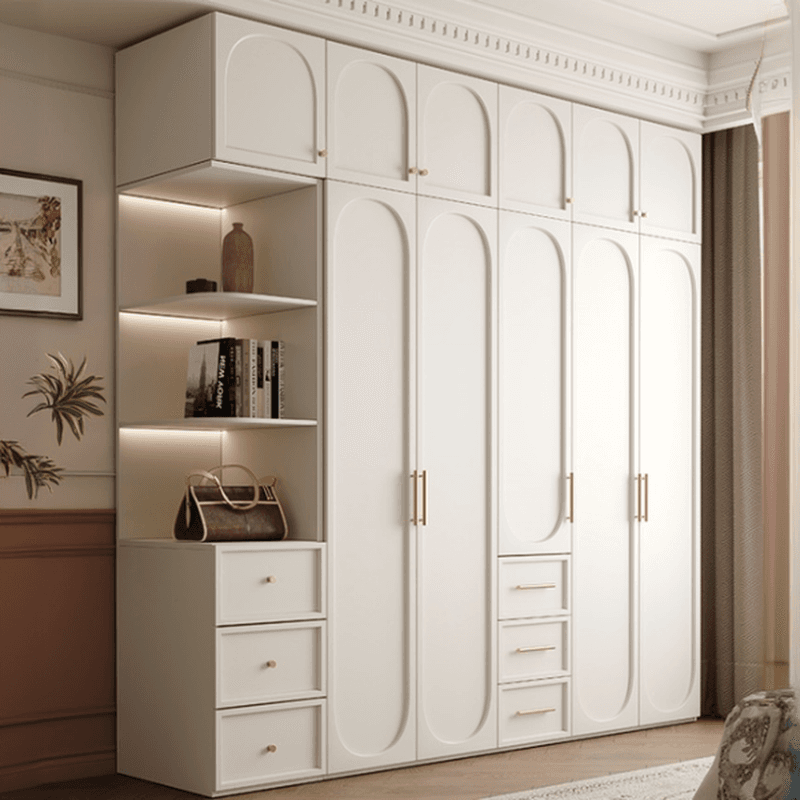 White Minimalist Manufactured Wood Wardrobe Closet with 3-Drawer, Soft Close Door, Interior Shelves, and Clothing Rod thumbnail 2