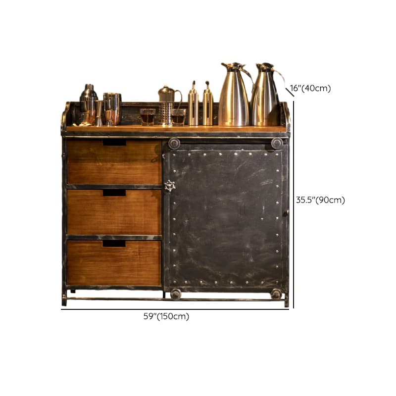 Industrial Metal Sideboard Cabinet with Wood Countertop, 3 Drawers, and Sliding Doors - image 32
