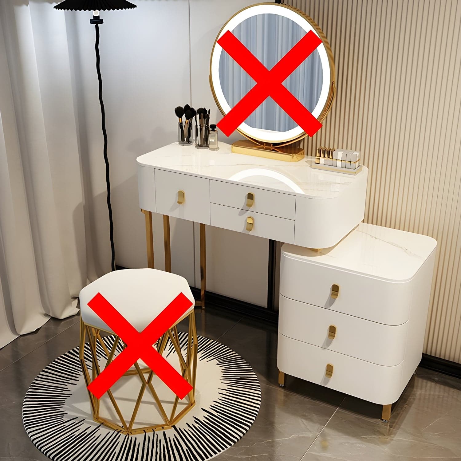Contemporary Make-up Vanity with Stone Top and Storage Drawers thumbnail 3