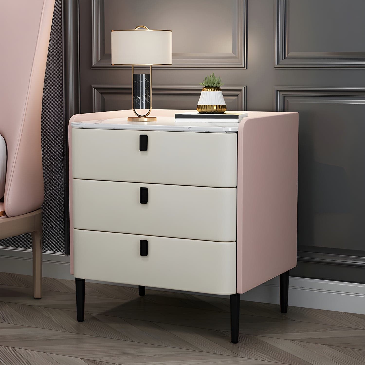 Glam Style Sintered Stone Top Drawer Storage Nightstand for Bedroom thumbnail 22