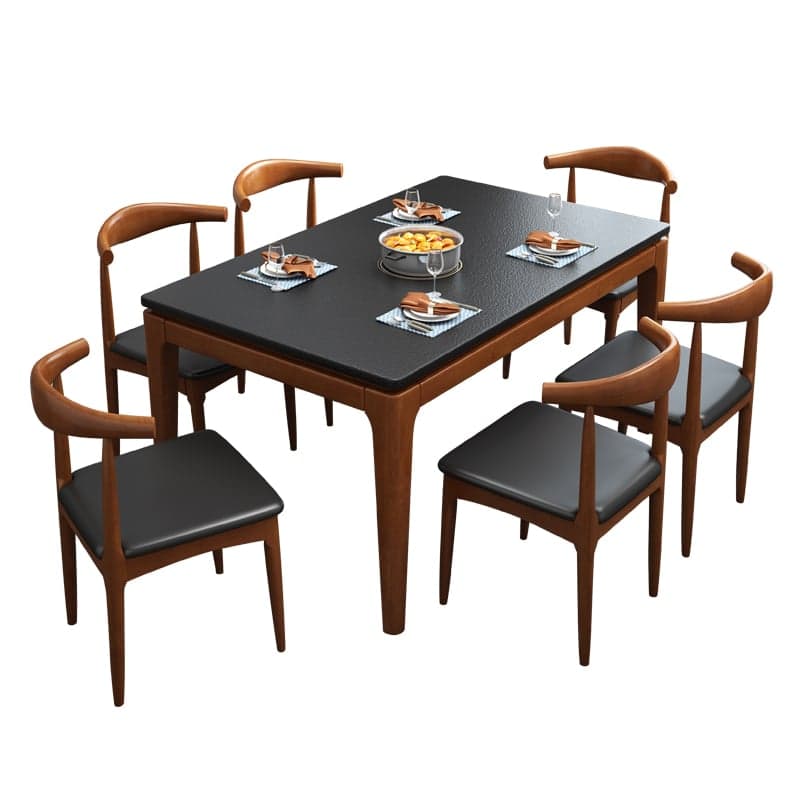 Scandinavian Rectangular Sintered Stone Dining Table Set with Four Legs Fixed Table for 4/2 People in Ink/Chalk thumbnail 3