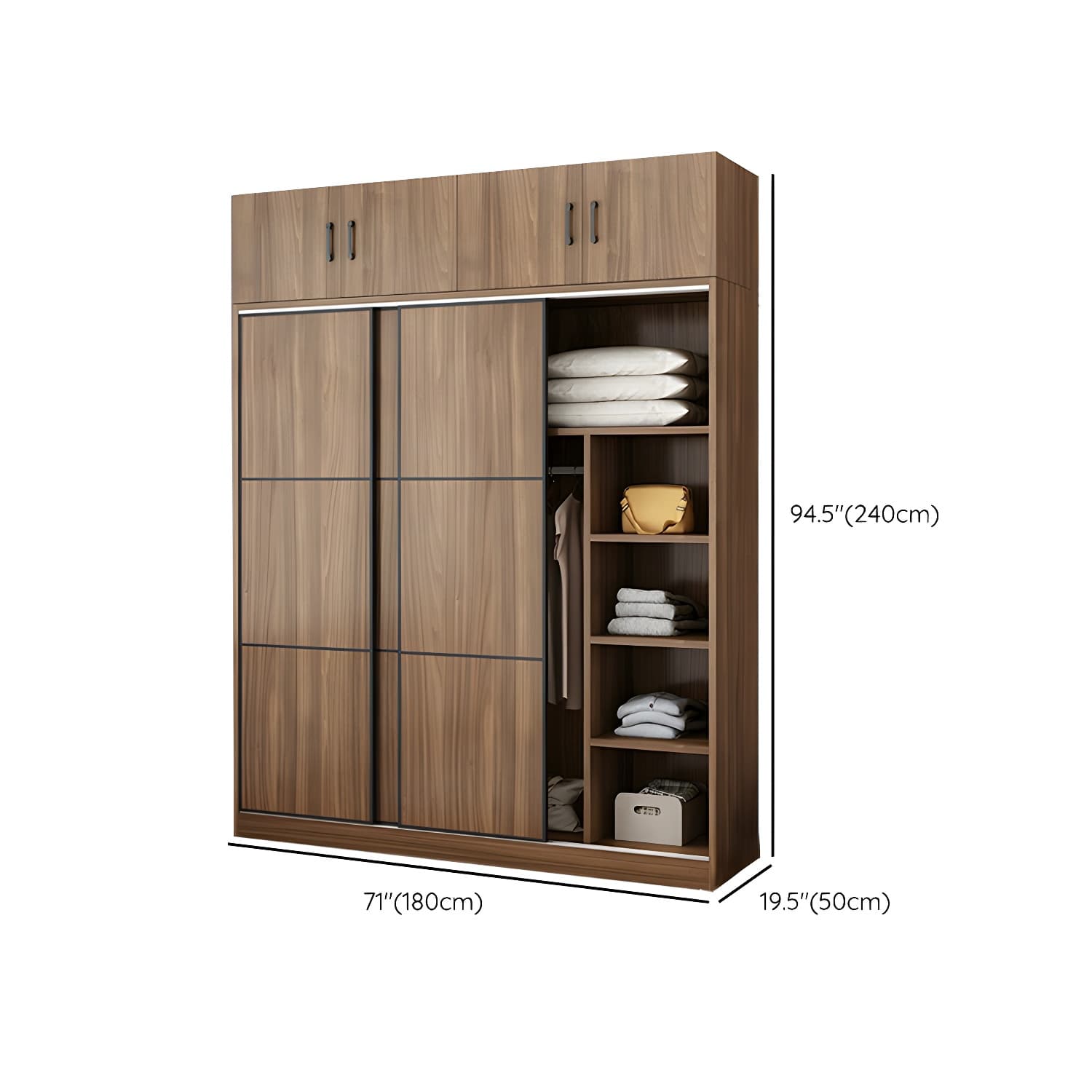 Non-Adjustable Traditional Brown Wood Wardrobe Armoire with Sliding Doors & Soft Close Drawers thumbnail 19