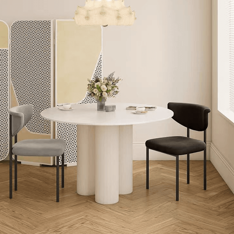 Ribbed Leg Circular-shaped Sintered Stone Dining Table with a Fixed Table Top for 2/for 4 in a Modern Simple Style thumbnail 6