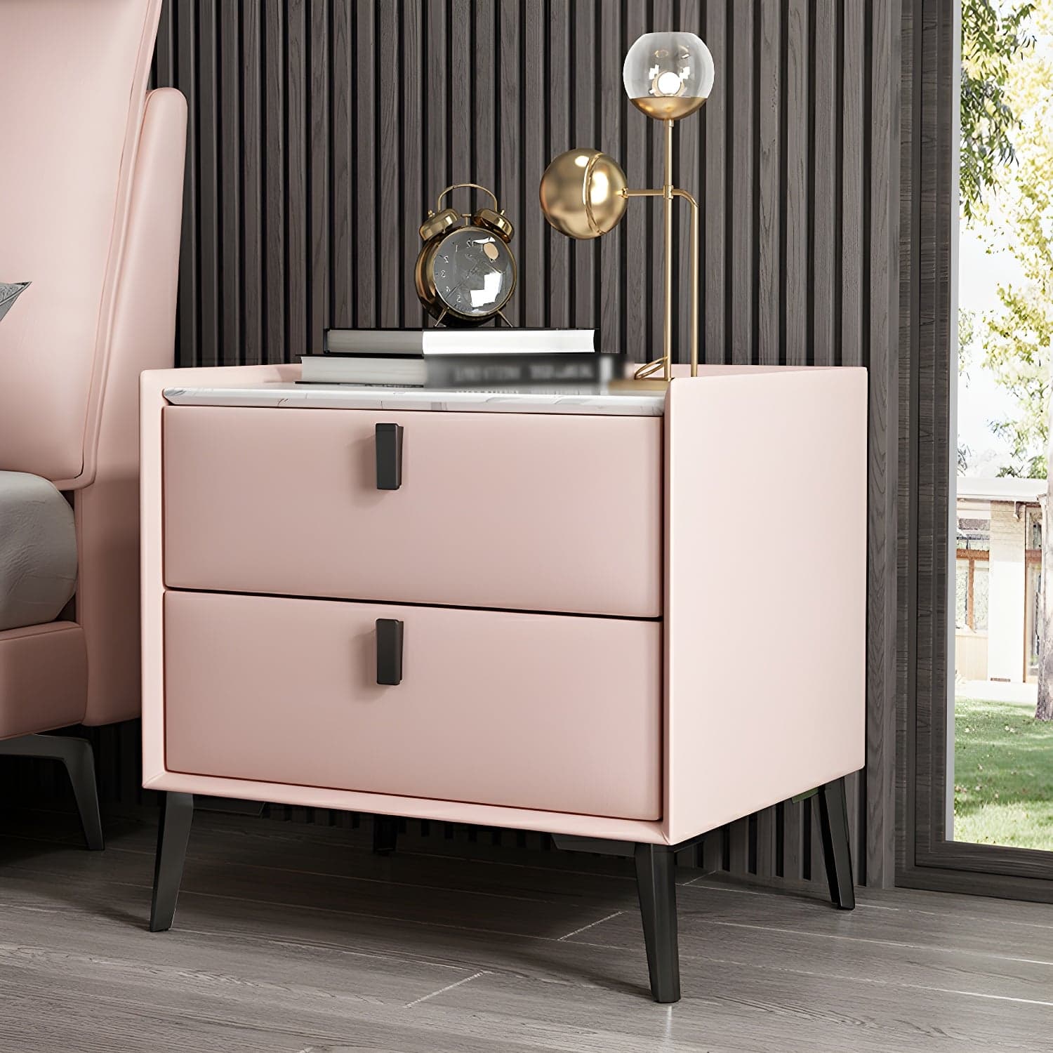 Contemporary 4 Legs Storage Drawer Nightstand with Black Handles for Bedroom thumbnail 12